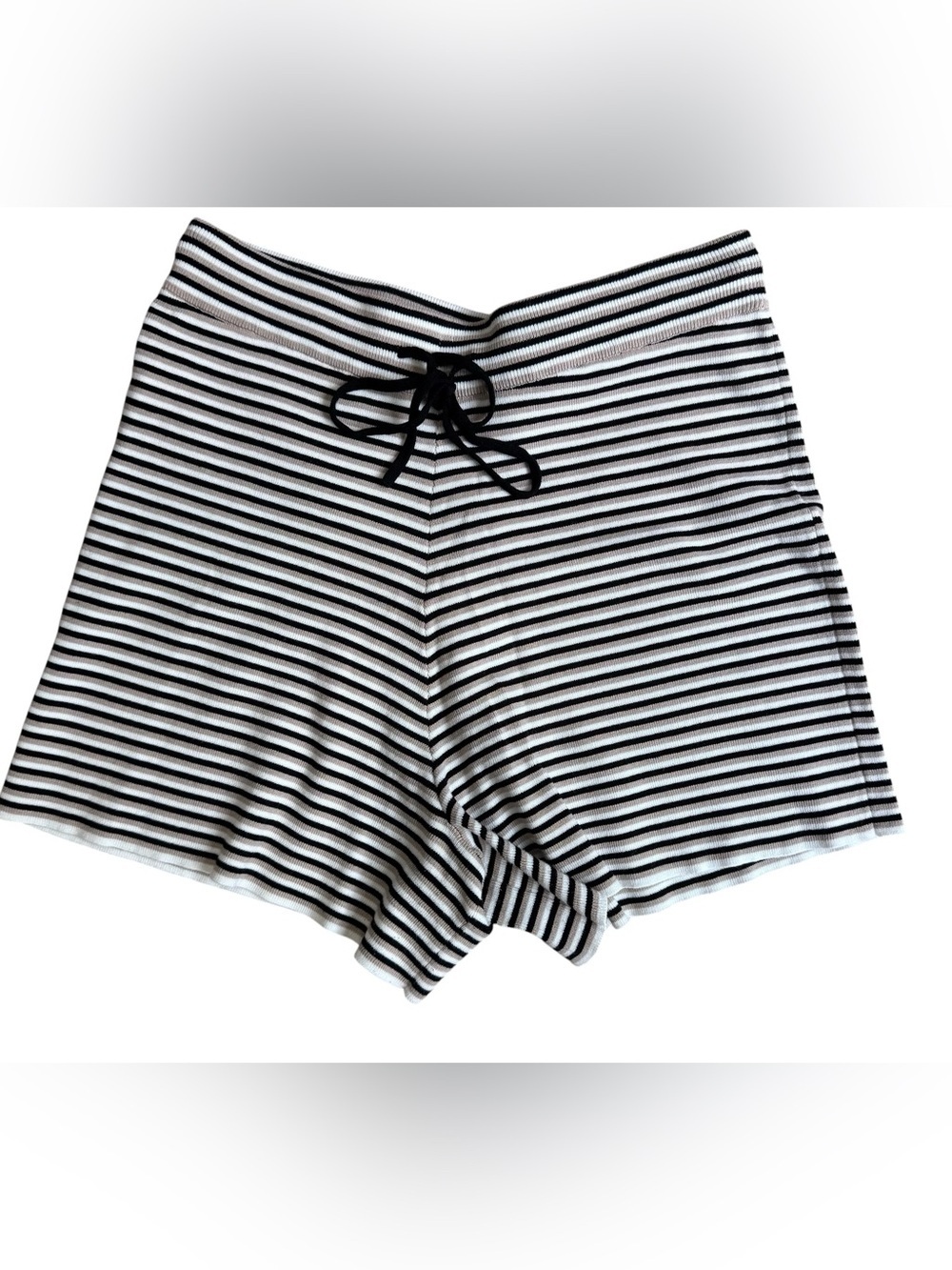 Monrow Striped Black Cream Taupe Knit Drawstring Shorts Size S
